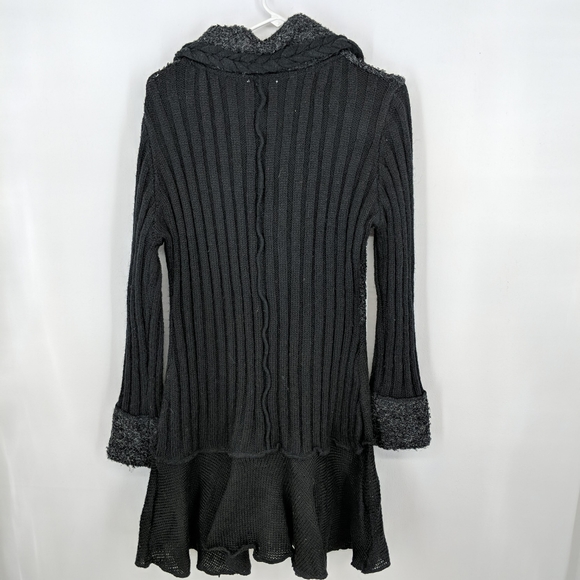 Sioni Sweaters | Sioni Black Long Cardigan Sweater Ruffle Hem Wool 